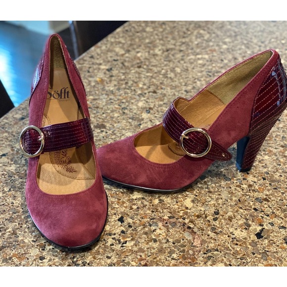 Sofft Red suede and patent leather pumps size 7 - Picture 2 of 7